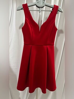 Forever 21 Bold Red V-Neck Pleated Prom Dress
